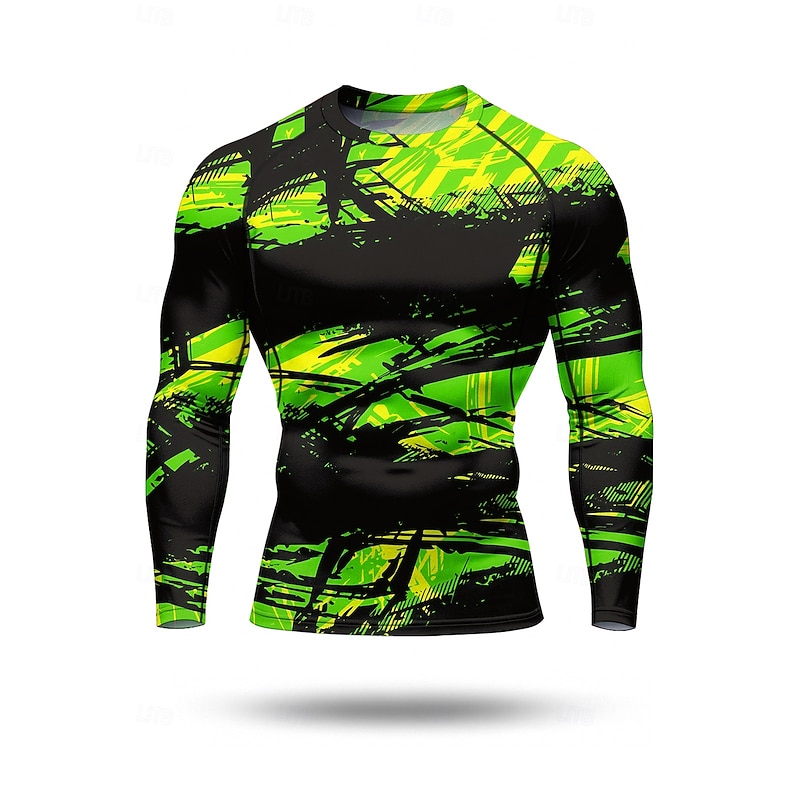 Men's Compression Shirt Running Shirt 3D Print Long Sleeve Base Layer Abstract Quick Dry Compression Power Flex Moisture Wicking Gym Workout Active Training Exercise Sportswear Activewear Green3