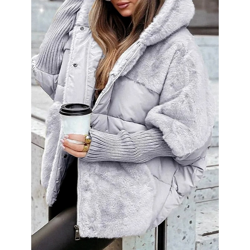 Women's Jacket Windproof Warm Patchwork Pocket Open Front Vintage Daily Casual Plain Christmas Gifts Vacation Casual Daily Open Front Long Hooded Loose Fit Long Sleeve Outerwear Black Brown Khaki