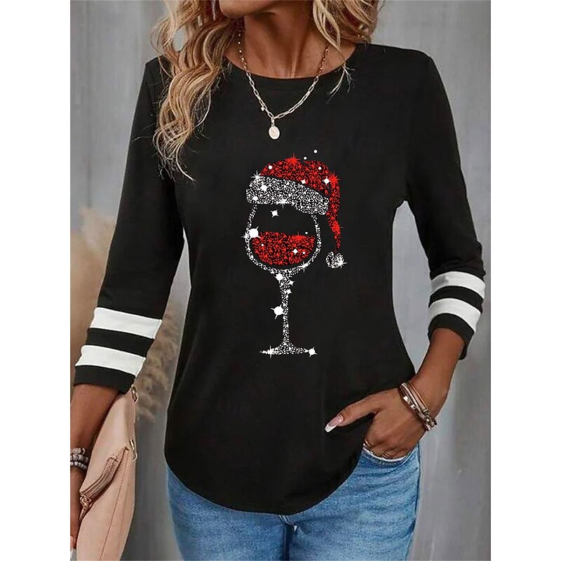 Women's T Shirt Graphic Vintage Fashion Stylish Long Sleeve Crew Neck Round Neck Regular Tops Daily Weekend Print Black Wine Blue Purple Green Fall Winter