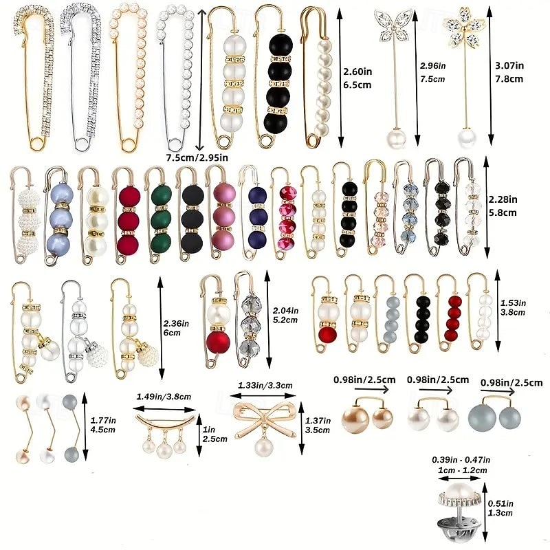 30PCS Mixed Size & Style Faux Pearl Brooch Set – Elegant Multi-Purpose Pins for Women, Perfect for Securing Clothes, Skirts, Waist Adjustments, Scarves, Daily Wear & Gifts3