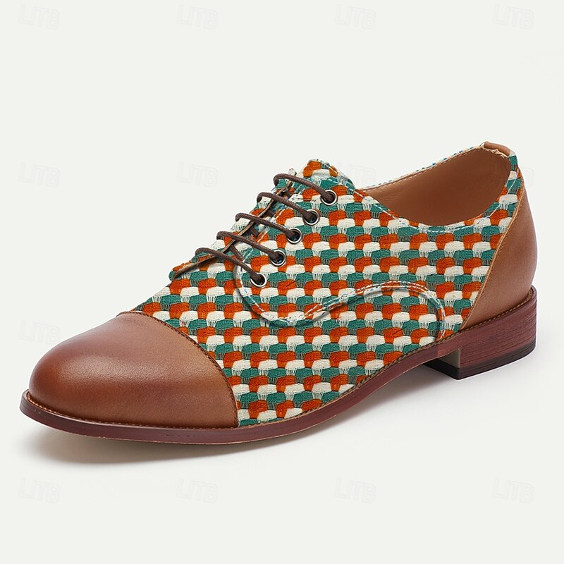 Men's Green and Orange Suede Knit Oxford Shoes – Unique Lace-Up Casual Dress Shoes for Festivals, Parties and Fashion Streetwear3