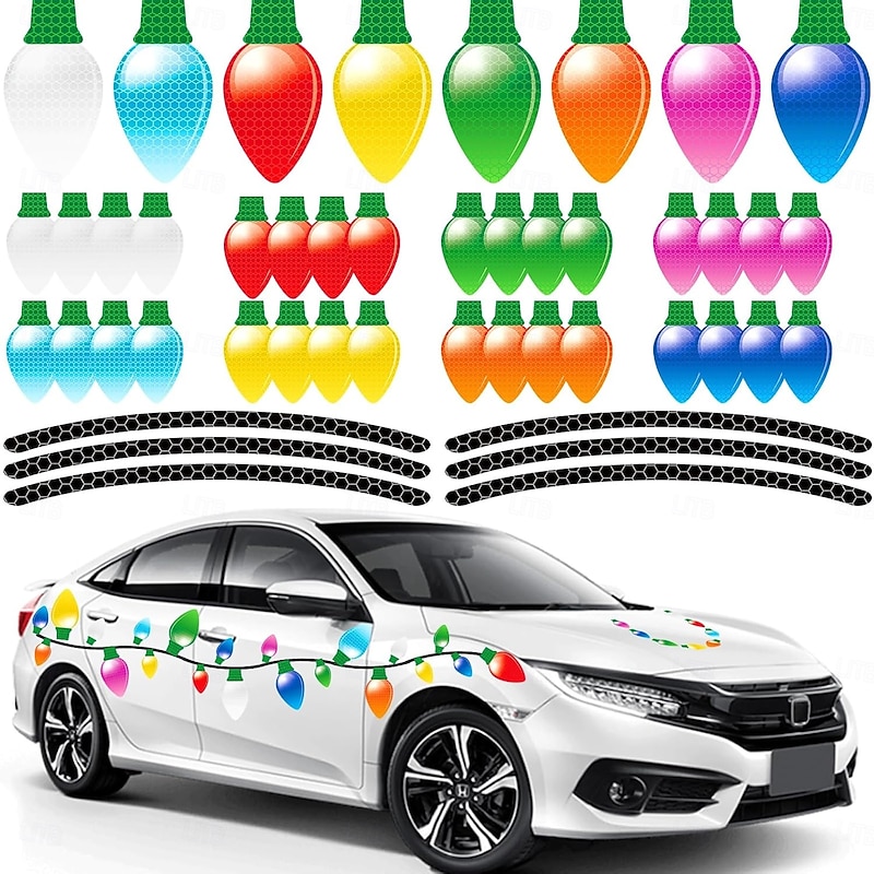 Christmas Reflective Car Magnets Decorations, Refrigerator Colorful Bulb Light Magnets with Magnetic Wires Decals for Xmas Holiday Birthday Cars Mailbox Window Garage