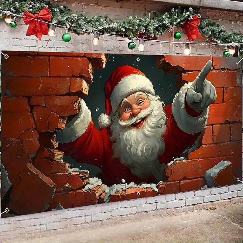 Christmas Garage Door Cover Large Hanging Backdrop Gift Santa Claus Cute 3D Party Outdoor Holiday Shooting Backgrounds Yard Home Decor4