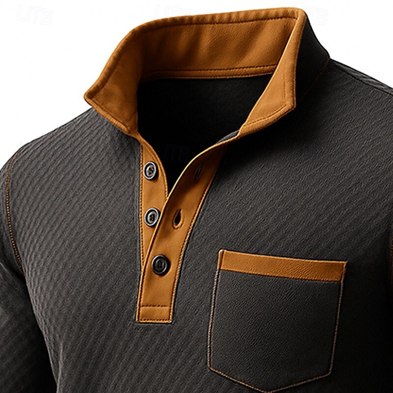 Men's Sweatshirt Waffle Sweatshirt Pullover Hoodie Sweatshirt Pullover Button Up Hoodie Black Standing Collar Plain Patchwork Color Block Sports & Outdoor Casual Daily Streetwear Cool Sportswear2