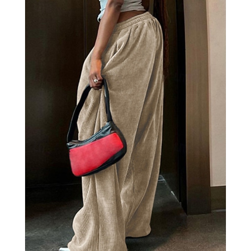 Women's Wide Leg Chinos Straight Vacation Vintage Streetwear Full Length Medium Waist Plain Pocket Elastic Waist Comfortable Micro-elastic Outdoor Street Holiday Navy Black Pink Blue Fall Winter2