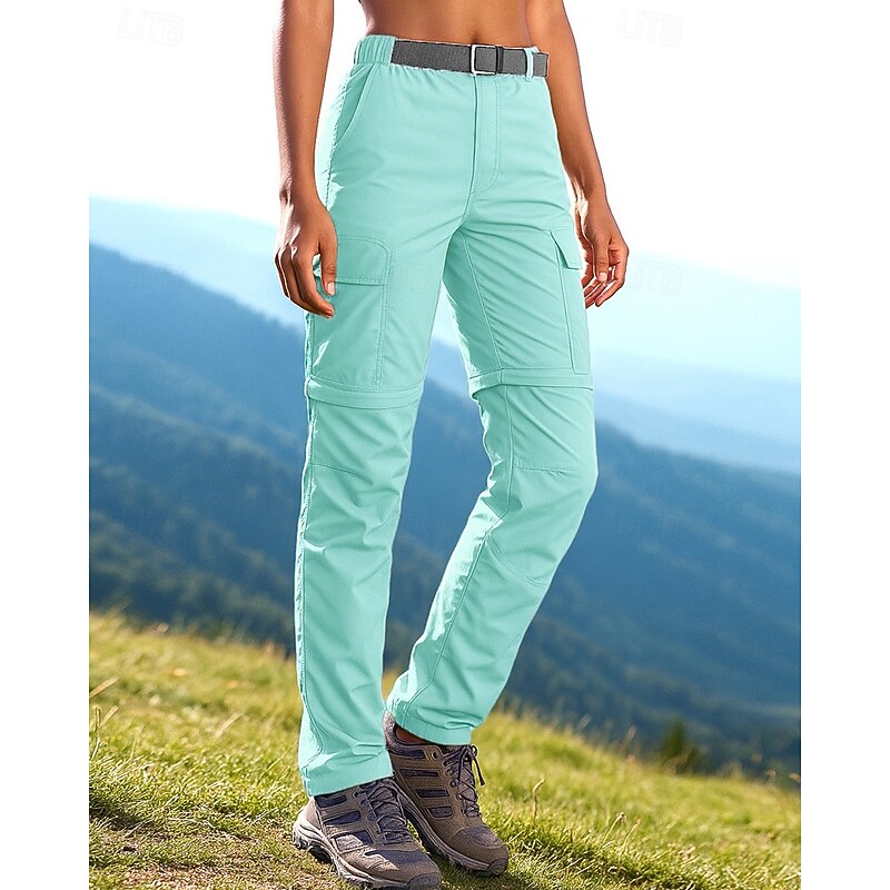 Women's Convertible Zip Off Pants Hiking Pants Trousers Waterproof pants Softshell Pants Outdoor Regular Fit Waterproof Windproof Bottoms Pocket Elastic Waist Black Army Green Camping / Hiking Running4