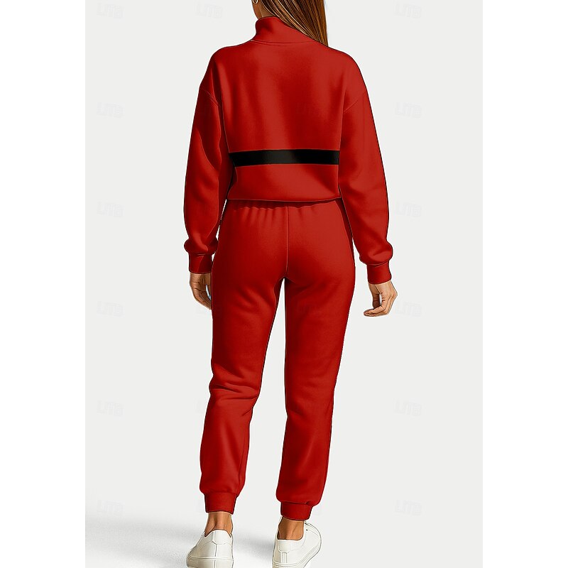 Christmas Women's Sweatshirt Tracksuit 2 Piece Tracksuit Drawstring Zip Up Geometric Clothing Suit Fall Red Vocation Outdoor Travel Lightweight Fashion Long Sleeve Sport Activewear Stretchy Regular2