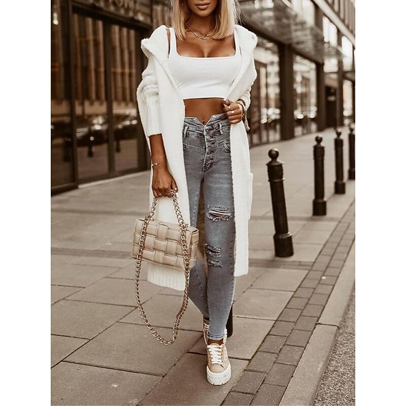 Women's Sweater Cardigan Elegant Fashion Streetwear Letter Hooded Knitted Print Long Sleeve Regular Tops Knit Outdoor Daily Weekend Black Dark Green Fall Winter3