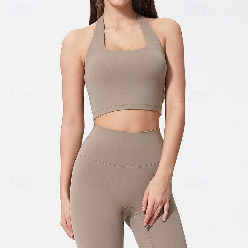 Women's Sports Tank Top Halter Bra Underwear Breathable Seamless Solid / Plain Color Sport Activewear Light Blue Black Gym Running Fitness3