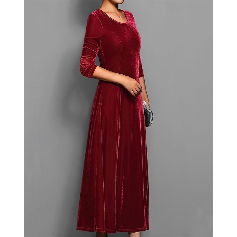 Women's Long Dress Maxi Dress Velvet Dress Cocktail Dress Elegant Fashion Modern Evening Party Weekend Regular Fit Plain 3/4 Length Sleeve Crew Neck Black Red Blue Purple Spring Fall3