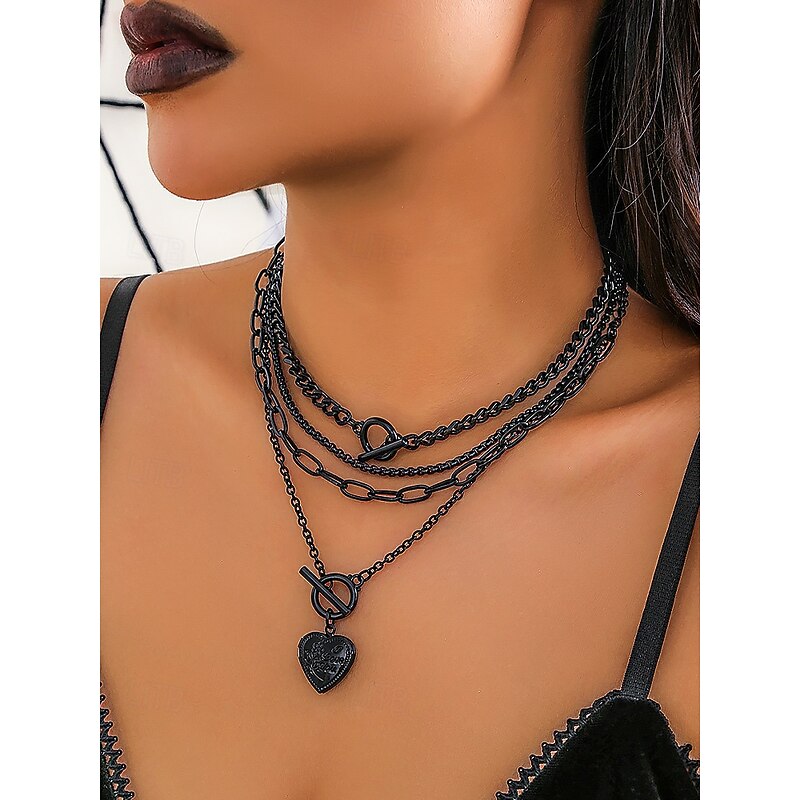 Women's Halloween Gothic Layered Chain Necklace – Black Star Pendant Punk Choker Jewelry for Costume Party and Cosplay