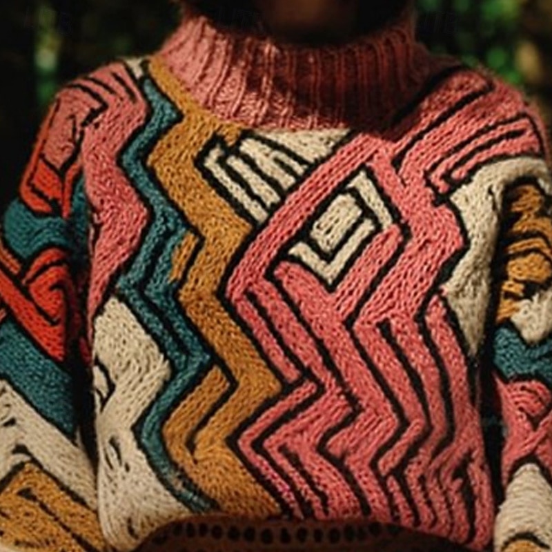 Women's Sweater Pullover Daily Casual Graphic Ribbed Crew Neck Knitted Print Long Sleeve Regular Tops Knit Outdoor Weekend Pink Fall Winter2