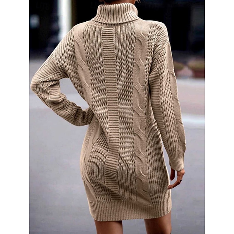 Women's Sweater Sweater Dress Casual Soft Pure Color Ribbed Turtleneck Knitted Long Sleeve Long Tops Knit Outdoor Daily Weekend Black Pink Fall Winter3