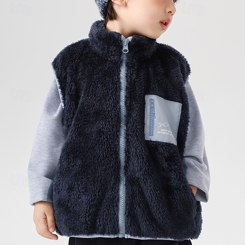 Kids Unisex Vest Coat Outerwear Color Block Sleeveless Zipper Keep Warm Soft Breathable Coat Outdoor Fashion Daily Blue Green Khaki Spring Fall 4 years+3