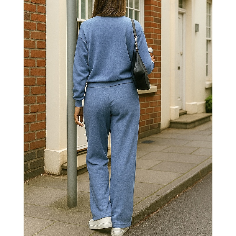 Women's Lounge Sweatsuit Sets Knitted Cardigan Set 2 Piece Tracksuit Button Solid Colored Clothing Suit Fall Black Blue Hiking Vocation Outdoor Long Sleeve Sport Activewear Micro-elastic Regular Fit2