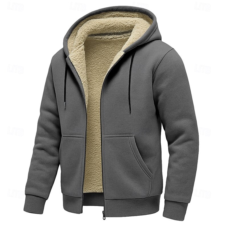 Men's Hoodie Full Zip Hoodie Fleece Hoodie Fleece lined Hoodie Black Light Grey Dark Gray Hooded Plain Sports & Outdoor Casual Daily Streetwear Cool Sportswear Fall Winter Clothing Apparel Hoodies