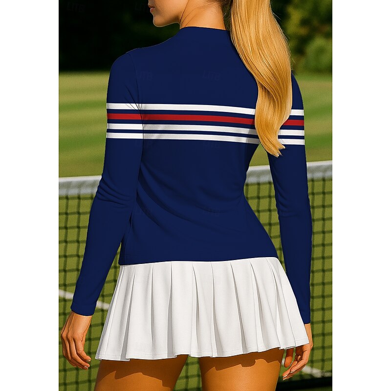 Women's Geometric Stripes Tops Sport Shirt Tennis Shirt Tennis Tee Long Sleeve Zipper Floral UPF50+ UV Resistant High Elasticity Moisture Wicking Breathable Volleyball Tennis Golf Crew Neck Round2