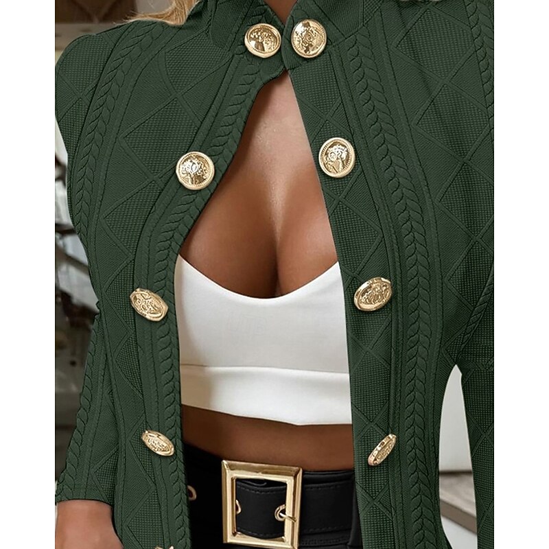 Women's Casual Jacket Comfortable Breathable Jacquard Buttons Fashion Daily Plain Outdoor Casual Daily Single Breasted Regular Stand Collar Regular Fit Long Sleeve Outerwear Black White Pink Spring4