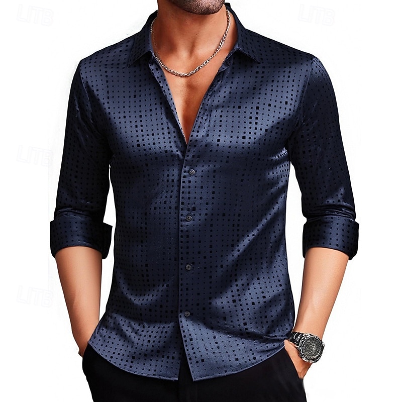 Men's Shirt Satin Shirt Dress Shirt Casual Shirt Button Up Shirt Prom Shirt Polka Dot Formal Party Evening Wear Black Navy Blue Gold Long Sleeve Lapel All Seasons Clothing Apparel2