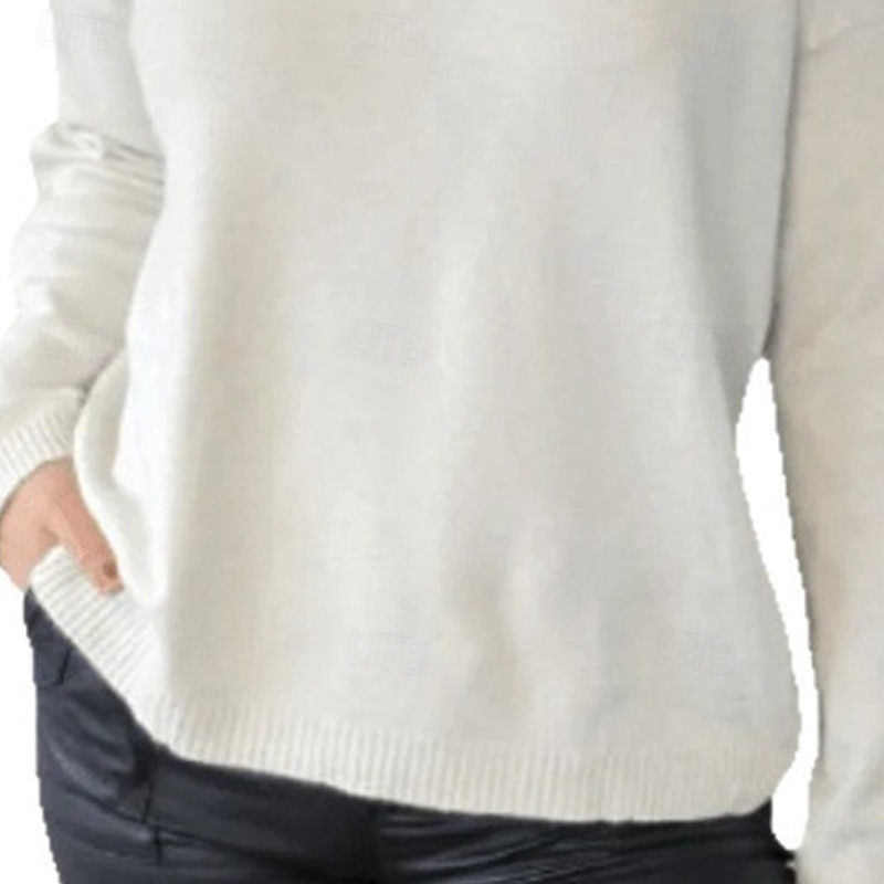 Women's Sweater Fashion Streetwear Casual Pure Color Ribbed Turtleneck Knitted Long Sleeve Regular Tops Knit Outdoor Daily Weekend White Fall Winter3