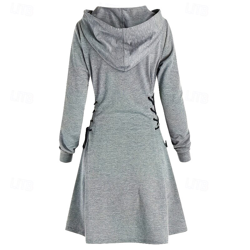 Women's Mini Dress Hoodie Dress Fashion Modern Outdoor Weekend Regular Fit Plain Long Sleeve Crew Neck Hooded Black Dark Gray Grey Spring Fall4