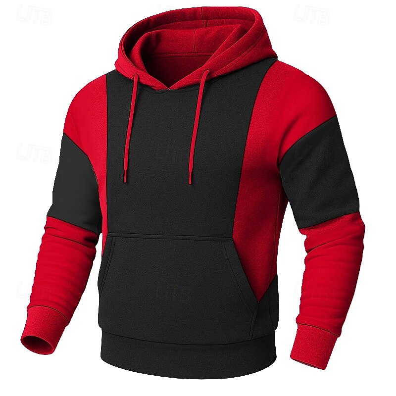 Men's Hoodie Pullover Hoodie Sweatshirt Black Red Gray Hooded Plain Patchwork Color Block Sports & Outdoor Casual Daily Streetwear Cool Sportswear Spring &  Fall All Seasons Clothing Apparel Hoodies3