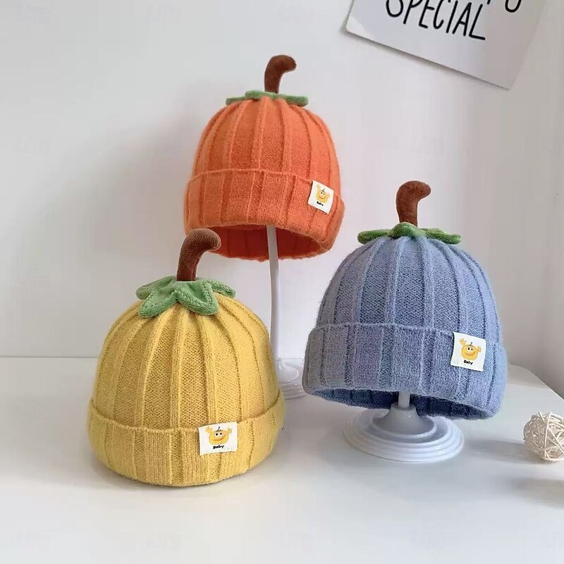 Fall Thanksgiving Kids Knit Pumpkin Hat, Winter Warm Thick Beanie with Ear Protection, Cute Baby Boys Girls Cartoon Hat for Outdoor Travel, Holiday Party, Birthday Gift2