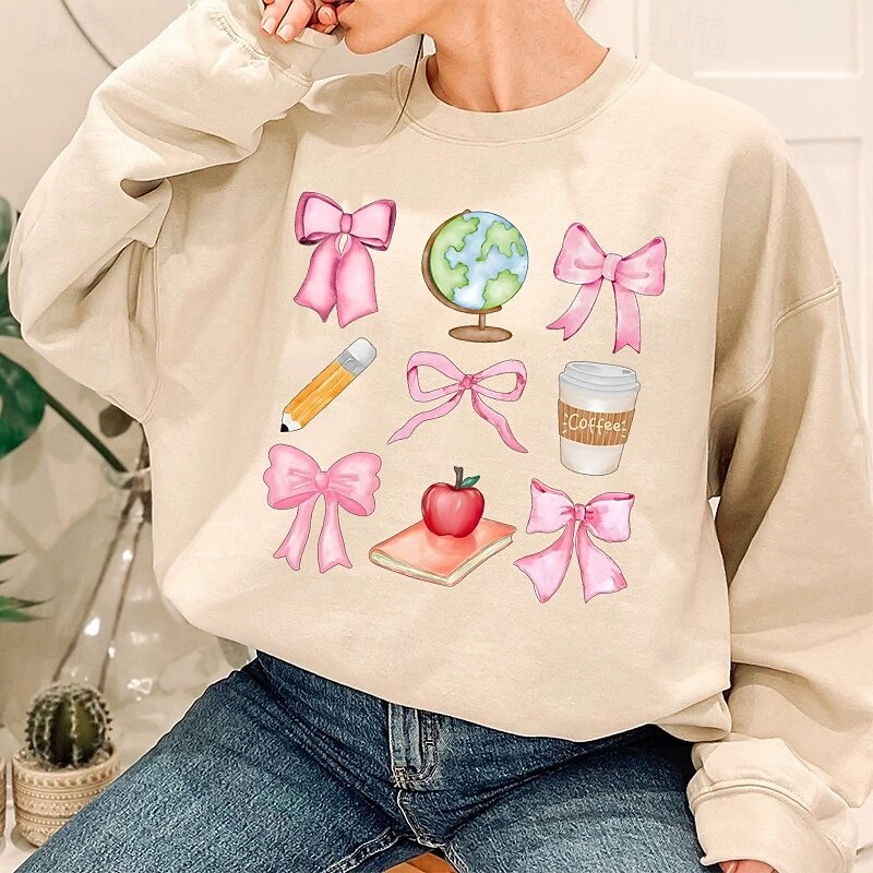 Women's Pullover Sweatshirt Graphic Rainbow Active Fashion Streetwear Long Sleeve Crew Neck Round Neck Regular Tops Street Dailywear Casual Print Light Pink Yellow Pink Red Blue Fall Winter