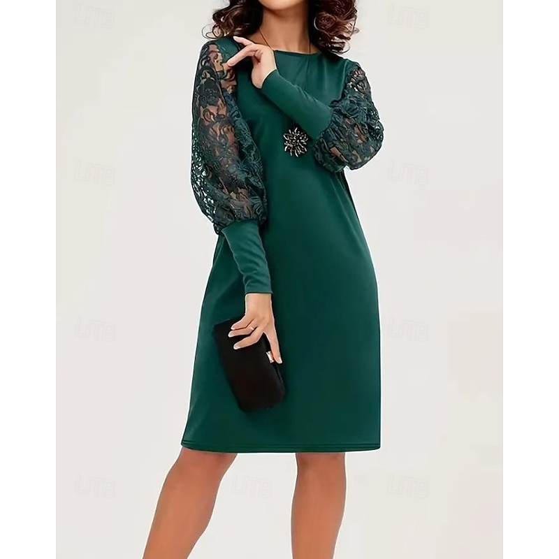 Women's Midi Dress Lace Dress Hoodie Dress Sheath Dress Elegant Modern Outdoor Holiday Going out Regular Fit Plain Long Sleeve Crew Neck Green Spring Fall2