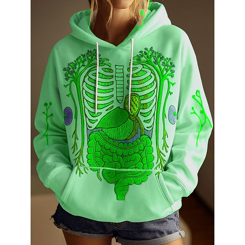 Halloween Women's Pullover Hoodie Sweatshirt Skeleton Graphic Skull Casual Long Sleeve Hooded Regular Tops Party Evening Wear Street Dailywear White Pink Purple Green Spring Fall Winter4