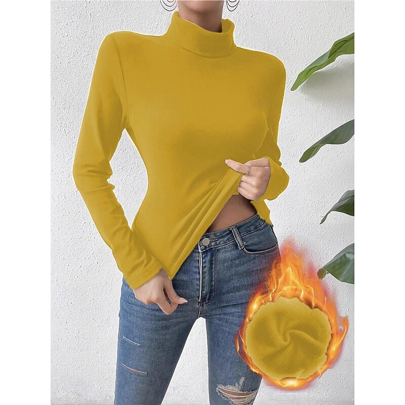 Women's Blouse Solid Color Stylish Basic Casual Long Sleeve Turtleneck Regular Tops Daily Black White Yellow Pink Brown Spring Fall Winter3