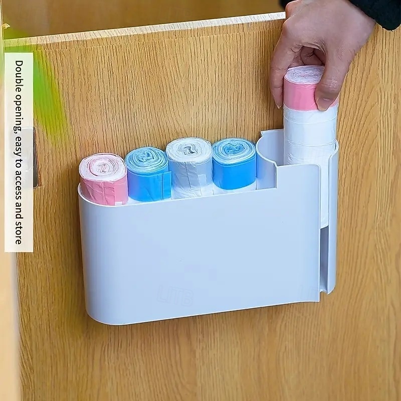 Wall Mounted Trash Bag Organizer with Transparent Window – Dual Compartment ABS Plastic Storage Box for Kitchen Cabinet, Space-Saving Holder for Home & Office2