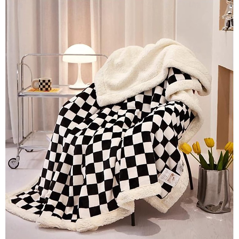 Thick 3-Layer Quilted Milk Velvet Blanket with Printed Design, Soft Cozy Nap Throw for Office, Bed, or Gift, Winter Warm Cover