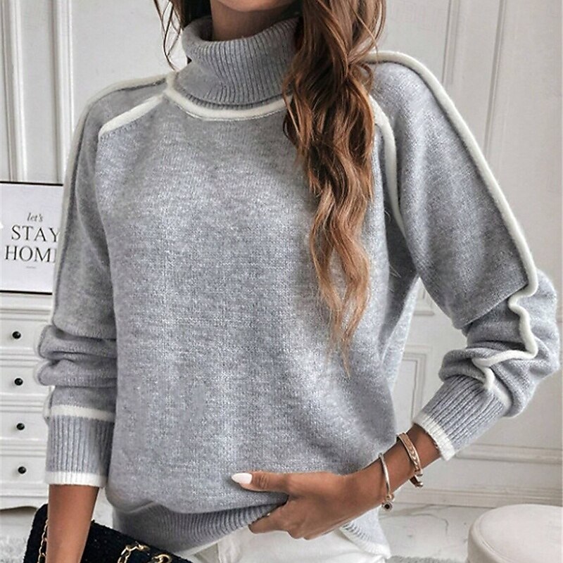 Women's Turtleneck Sweatshirt Pullover Sweatshirt Lounge Top Long Sleeve Top Athleisure Solid Colored Gym Outdoor Running Sportswear Activewear Gray