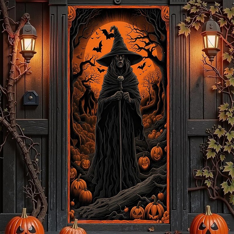 Halloween Posters Door Cover Outdoor Banners Witch 3D Dark Punk Gothic Style Party Dorm Teens Room College Dorm Guys Man Cave Frat Bedroom Shooting Backgrounds Home Decor2