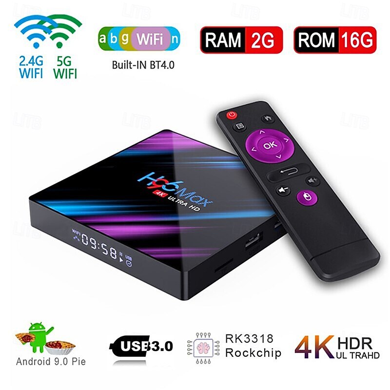 H96 Max Smart Android 9.0 TV Box RK3318 Quad Core 64 Bit UHD 4K VP9 H.265 2GB / 16GB 2.4G / 5G WiFi BT4.0 HD Media Player TV Box