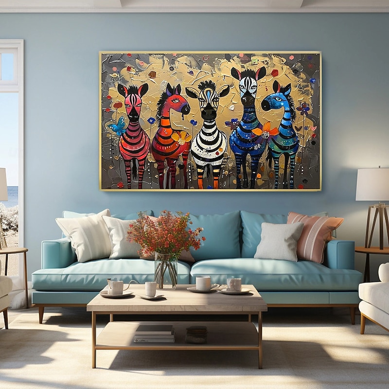 Original Horse Oil Painting on Canvas, Large Wall Art Abstract Colored Animal Art Custom Painting Fashion Decor Kid's Room Art Handmade Gift4