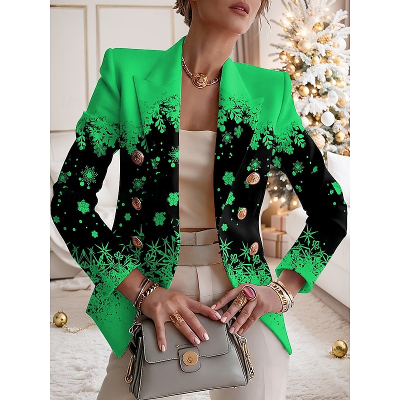 Christmas Women's Blazer Comfortable Breathable Buttons Print Fashion Casual Geometric Street Casual Daily Wear Double Breasted Short Notch Lapel Regular Fit Long Sleeve Outerwear White Red Green Fall3