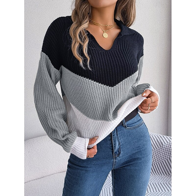 Women's Sweater Casual Soft Pure Color Ribbed V Neck Knitted Long Sleeve Regular Tops Knit Outdoor Daily Weekend Blue Khaki Fall Winter2