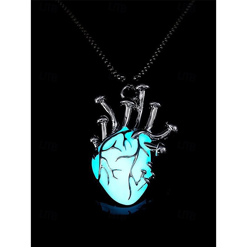 Men's Halloween Glowing Heart Pendant Necklace – Luminous Gothic Punk Alloy Jewelry for Parties, Cosplay and Night Events3