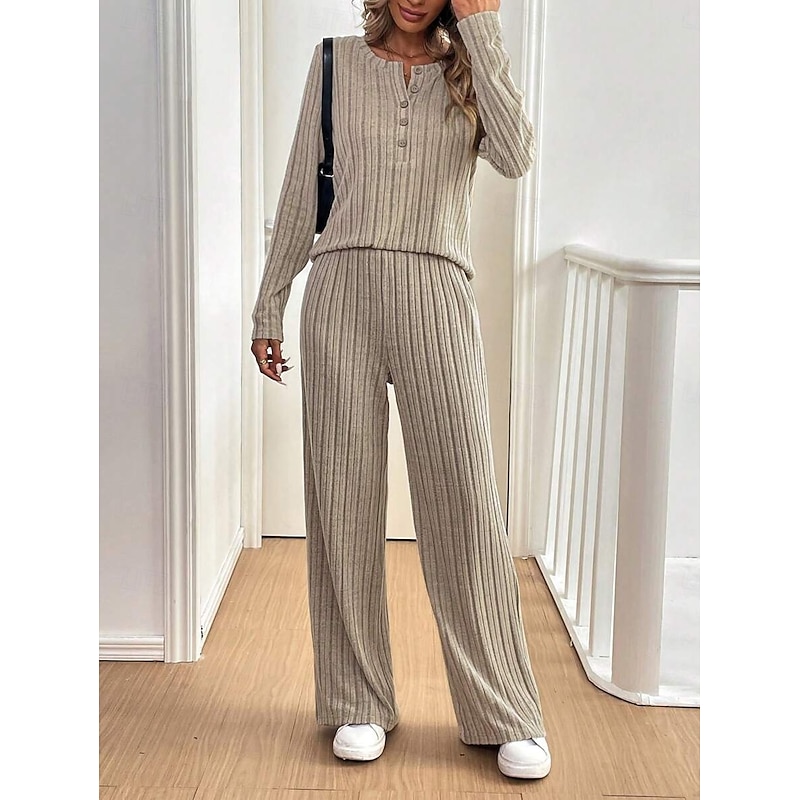 Women's Fashion Streetwear Pants Sets Bolero Top Long Sleeve Crew Neck Solid Color Outdoor Work Casual Beige Fall Regular Fit