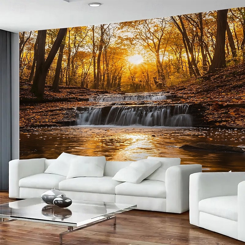 Autumn Forest Waterfall Hanging Tapestry Wall Art Large Scenic Mural Decor Blanket Curtain Photograph Backdrop for Home Bedroom Living Room Office Wall Decoration4