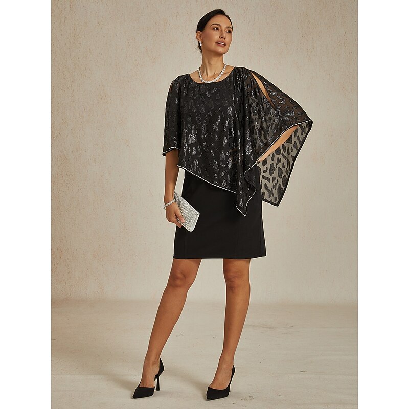 Women's Midi Dress Sheath Dress Elegant Party Semi Formal Wedding Party Wedding Guest Regular Fit Leopard Sleeveless Crew Neck Black Spring Fall Winter