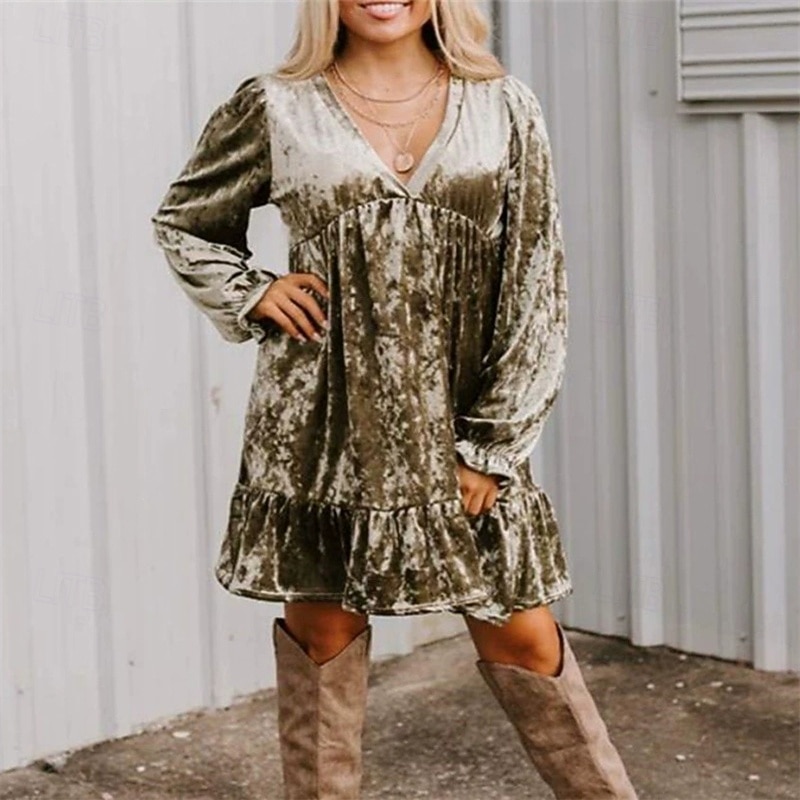 Women's Mini Dress Velvet Dress Cocktail Dress Elegant Fashion Modern Outdoor Party Party Evening Wear Regular Fit Plain Long Sleeve V Neck Green Spring Autumn