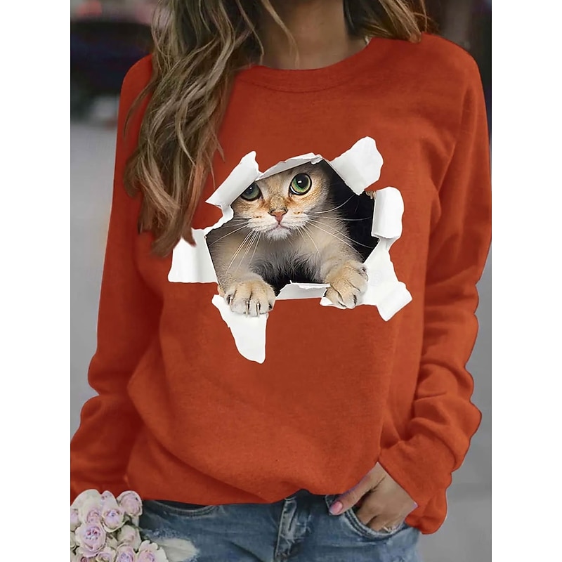 Women's Pullover Sweatshirt Graphic Animal Casual Long Sleeve Crew Neck Regular Tops Street Casual Holiday Print Black Blue Orange Brown Spring Fall Winter4