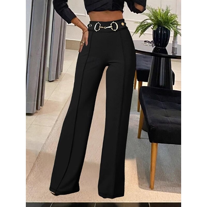 Women's Wide Leg Chinos Vacation Vintage Fashion Full Length High Waist Plain Elastic Waistband Comfy Soft Comfortable Stretchy Outdoor Street Black Red Green Summer Spring Loose Fit