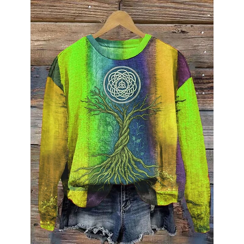 Women's Pullover Graphic Color Block Warm Classic Casual Long Sleeve Crew Neck Regular Tops Home Street Dailywear Print Blue Purple Orange Green Spring Fall Winter4