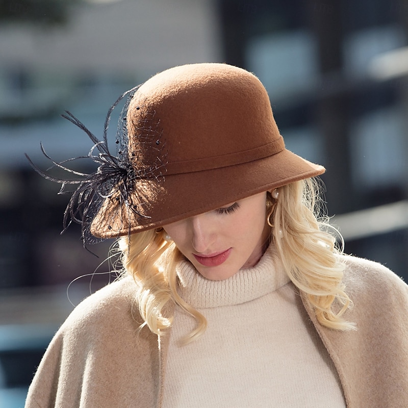 Hats 100% Wool Bowler / Cloche Hat Fedora Hat Wedding Tea Party Elegant Retro With Tulle Headpiece Headwear4