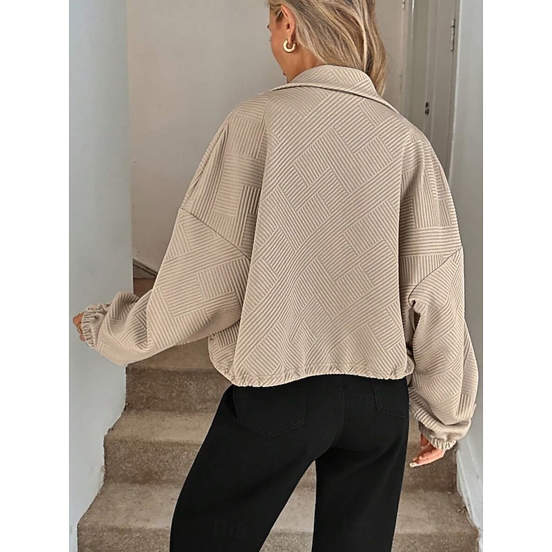 Women's Casual Jacket Comfortable Breathable Zipper Pocket Casual Plain Vacation Street Casual Daily Wear Zipper Short Turndown Regular Fit Long Sleeve Outerwear Black Navy Blue Brown Spring Fall3