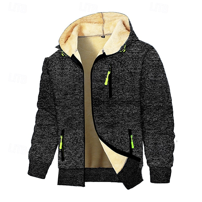 Men's Hoodie Full Zip Hoodie Fleece Hoodie Fleece lined Hoodie Denim Blue Black Navy Blue Dark Gray Hooded Plain Patchwork Zipper Color Block Sports & Outdoor Casual Daily Streetwear Cool Sportswear2